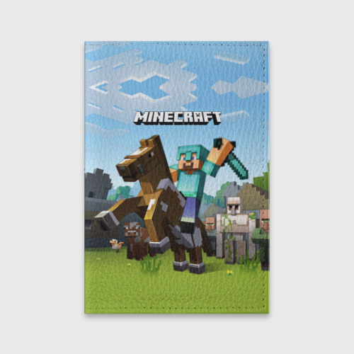 Обложка для паспорта матовая кожа Minecraft на коне, цвет бирюзовый