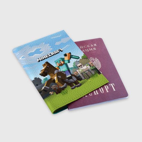Обложка для паспорта матовая кожа Minecraft на коне, цвет бирюзовый - фото 3