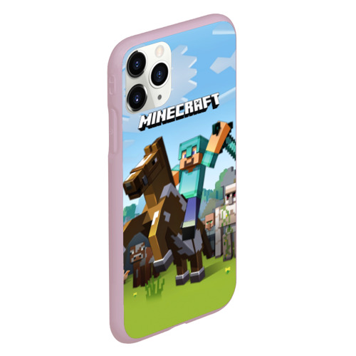 Чехол для iPhone 11 Pro матовый Minecraft на коне, цвет розовый - фото 3