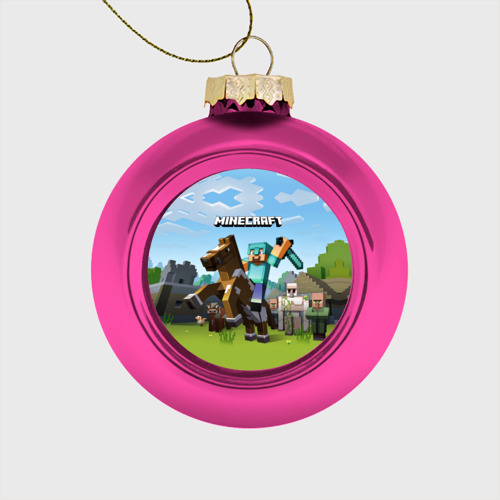 Стеклянный ёлочный шар Minecraft на коне, цвет розовый