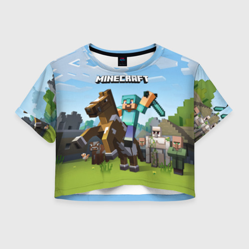 Женская футболка Crop-top 3D Minecraft на коне Фото 01 Женская футболка Crop-top 3D Minecraft на коне Фото 01