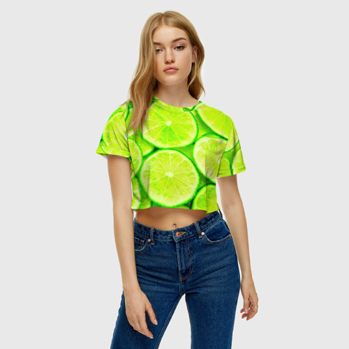 Женская футболка Crop-top 3D Лайм, цвет 3D печать - фото 4