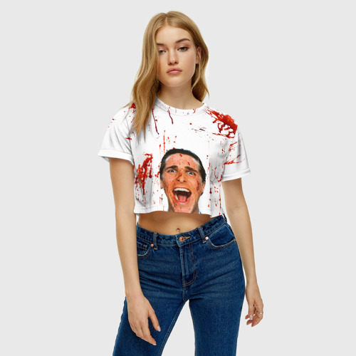 Женская футболка Crop-top 3D Американский психопат кричит, цвет 3D печать - фото 3