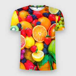 Мужская футболка 3D Slim Ягоды и фрукты