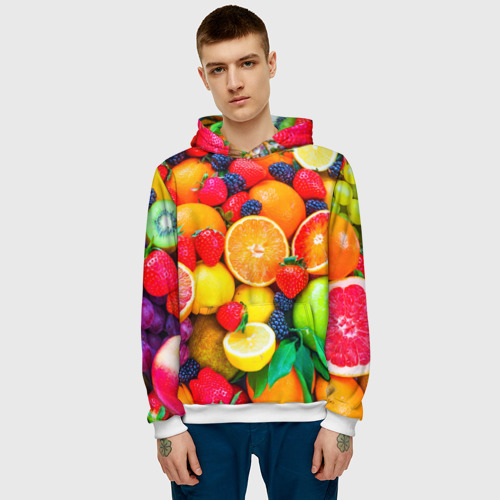 Мужская толстовка 3D Ягоды и фрукты, цвет белый - фото 3