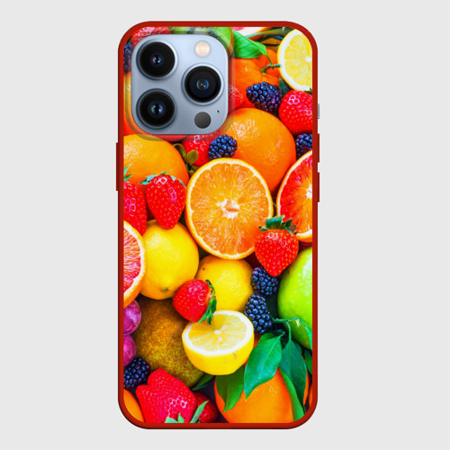 Чехол для iPhone 13 Pro Ягоды и фрукты, цвет красный