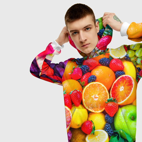 Мужская толстовка 3D Ягоды и фрукты, цвет белый - фото 5