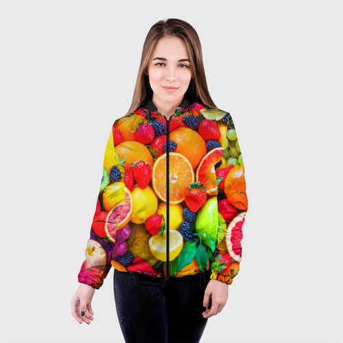 Женская куртка 3D Ягоды и фрукты, цвет черный - фото 3