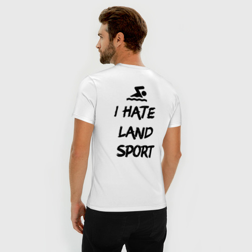 Мужская футболка хлопок Slim I hate Land sport, цвет белый - фото 4