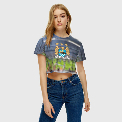 Женская футболка Crop-top 3D Manchester city, цвет 3D печать - фото 3