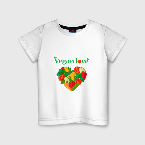 Детская футболка хлопок Vegan love, цвет белый
