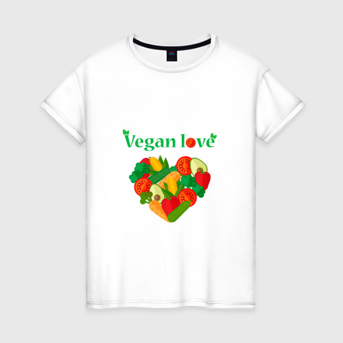 Женская футболка хлопок Vegan love, цвет белый