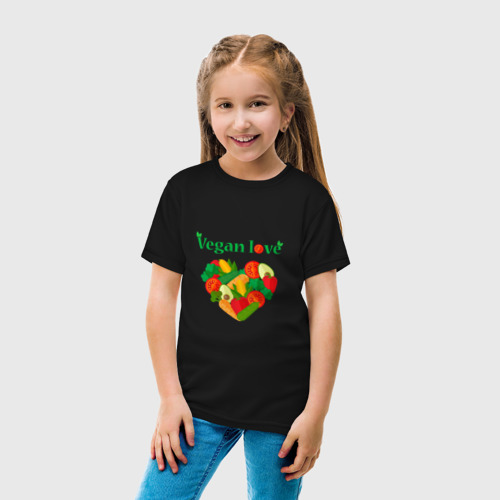 Детская футболка хлопок Vegan love, цвет черный - фото 5