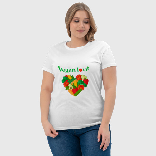 Женская футболка хлопок Vegan love, цвет белый - фото 6