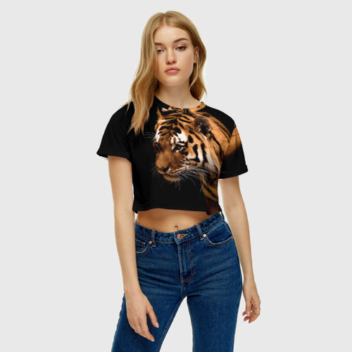 Женская футболка Crop-top 3D Тигр - фото 4