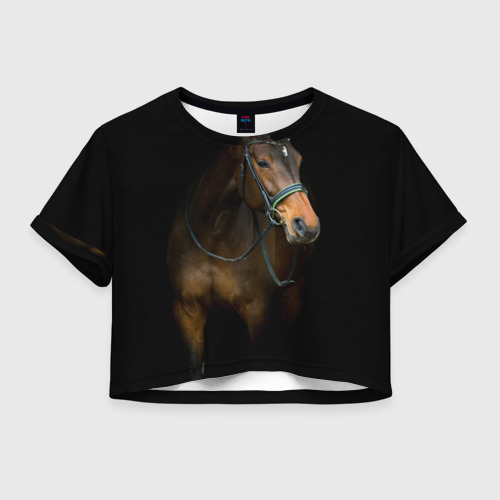 Женская футболка Crop-top 3D Породистый жеребец Фото 01 Женская футболка Crop-top 3D Породистый жеребец Фото 01
