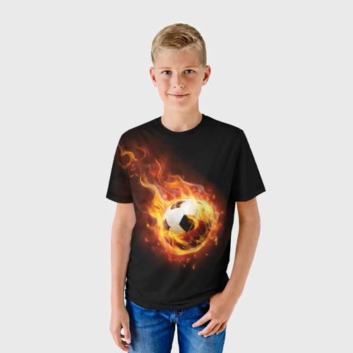 Детская футболка 3D с принтом Страсть к футболу, фото на моделе #1