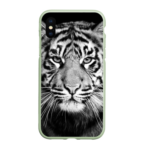 Чехол для iPhone XS Max матовый Красавец тигр, цвет салатовый