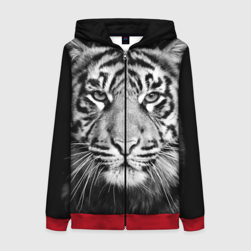 Женская толстовка 3D на молнии Красавец тигр, цвет красный