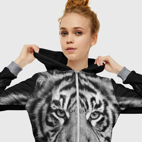 Женская толстовка 3D на молнии Красавец тигр, цвет меланж - фото 5