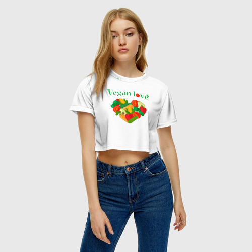 Женская футболка Crop-top 3D Vegan love, цвет 3D печать - фото 3