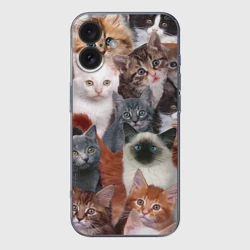 Чехол для iPhone 16 силиконовый с защитой камеры Котики