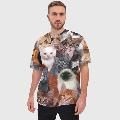Мужская футболка oversize 3D Котики, цвет 3D печать - фото 3