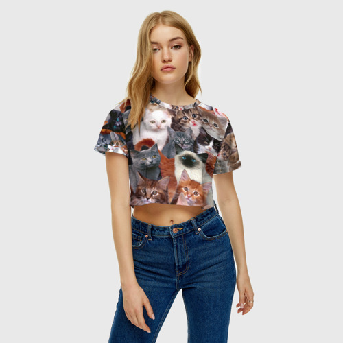 Женская футболка Crop-top 3D Котики, цвет 3D печать - фото 3