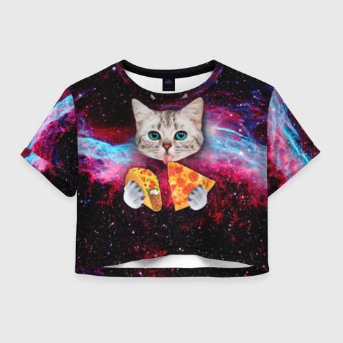 Женская футболка Cropp-top Кот с едой Фото 01 Женская футболка Cropp-top Кот с едой Фото 01
