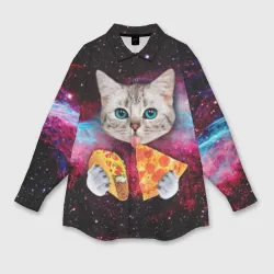 Женская рубашка oversize 3D Кот с едой