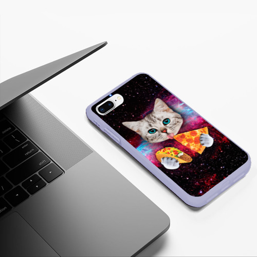 Чехол для iPhone 7Plus/8 Plus матовый Кот с едой, цвет светло-сиреневый - фото 5