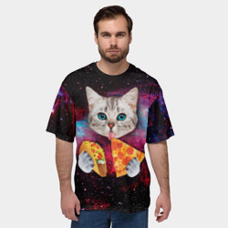 Мужская футболка oversize 3D Кот с едой - фото 2