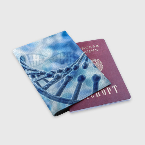Обложка для паспорта матовая кожа Молекула ДНК, цвет черный - фото 3