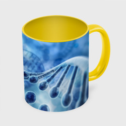 Кружка с принтом Молекула ДНК для любого человека, вид спереди №3. Цвет основы: белый + желтый
