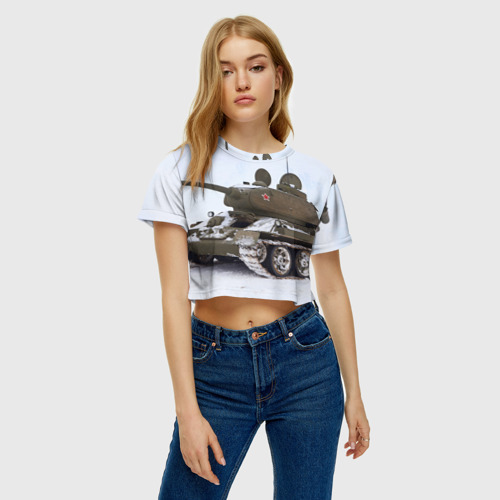 Женская футболка Crop-top 3D Танк т34-85, цвет 3D печать - фото 4