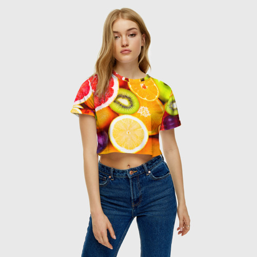 Женская футболка Crop-top 3D Фрукты, цвет 3D печать - фото 4