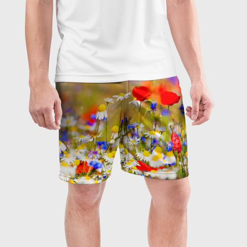 Мужские шорты спортивные Цветы, цвет 3D печать - фото 3