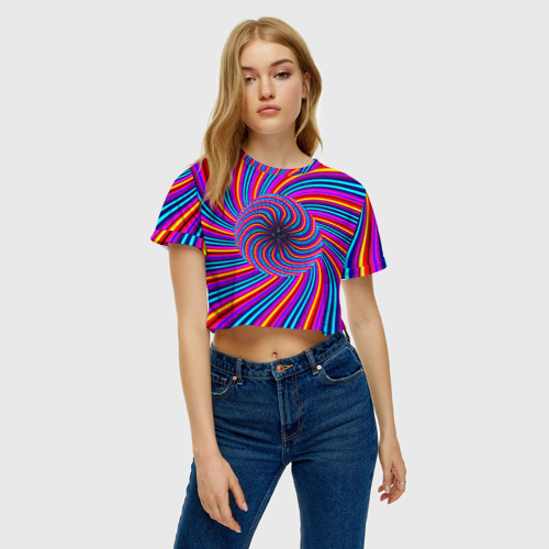 Женская футболка Crop-top 3D Радуга, цвет 3D печать - фото 4