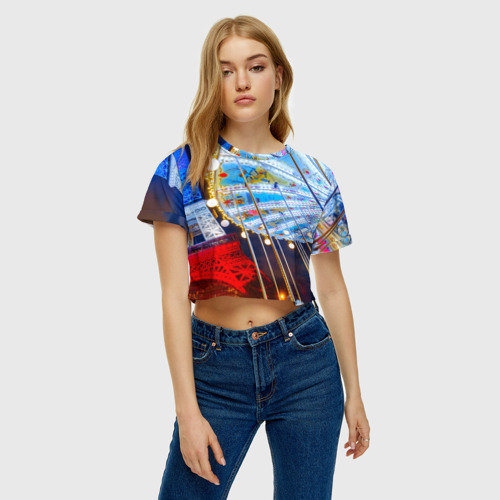 Женская футболка Crop-top 3D Эйфелева башня, цвет 3D печать - фото 3