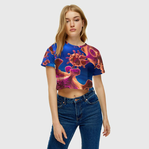 Женская футболка Crop-top 3D Бактерия, цвет 3D печать - фото 4