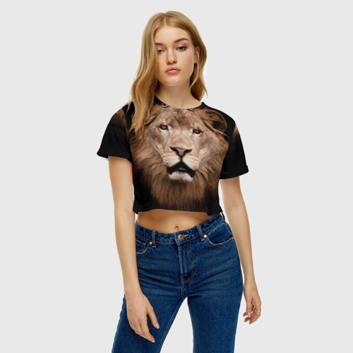 Женская футболка Crop-top 3D Царь зверей, цвет 3D печать - фото 3