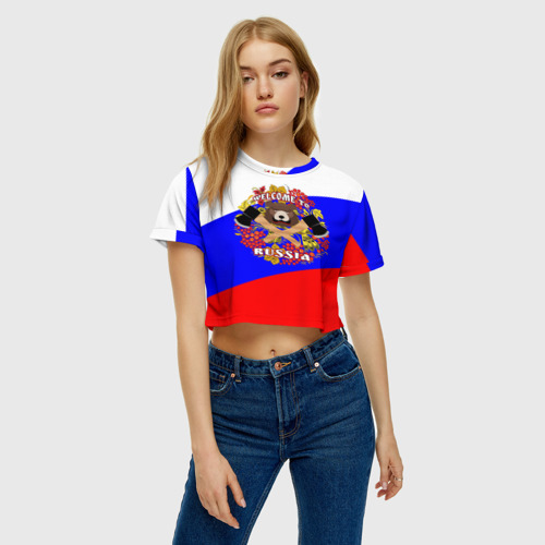 Женская футболка Crop-top 3D Добро пожаловать в Россию, цвет 3D печать - фото 3