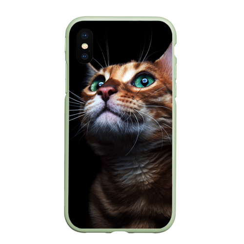 Чехол для iPhone XS Max матовый Милый котик, цвет салатовый