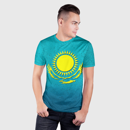 Мужская футболка 3D Slim Флаг Казахстана, цвет 3D печать - фото 3