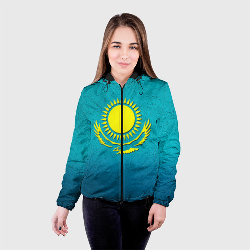 Женская куртка 3D Флаг Казахстана, цвет черный - фото 3