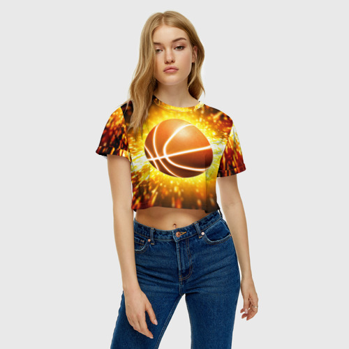Женская футболка Crop-top 3D Баскетбольный мяч, цвет 3D печать - фото 3