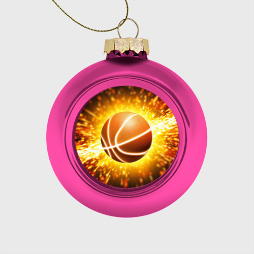 Стеклянный ёлочный шар Баскетбольный мяч, цвет розовый