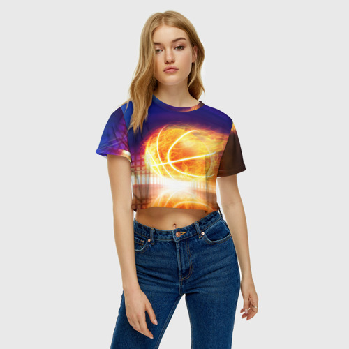 Женская футболка Crop-top 3D Огненный мяч, цвет 3D печать - фото 4