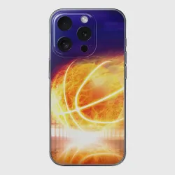 Чехол для iPhone 15 Pro силиконовый с защитой камеры Огненный мяч