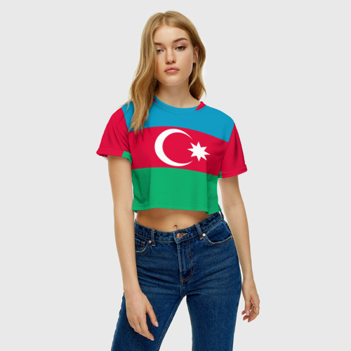 Женская футболка Crop-top 3D Азербайджан, цвет 3D печать - фото 3